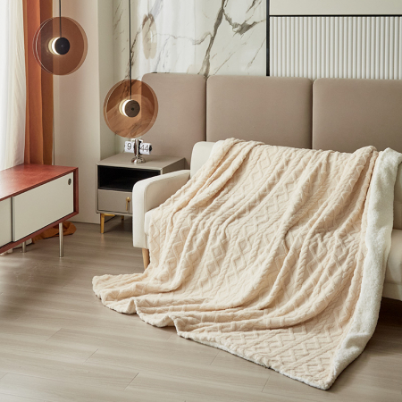 Patura Cocolino Imprimeu Tip Tricotat Cu Blanita Si Fermoar - Crem [2]