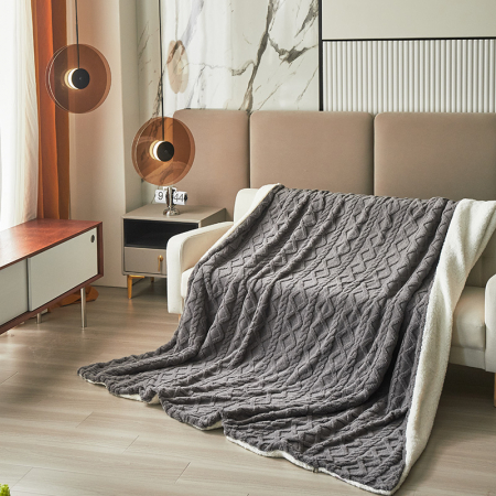 LICHIDARE DE STOC - Patura Cocolino Imprimeu Tip Tricotat Cu Blanita Si Fermoar - Gri Inchis