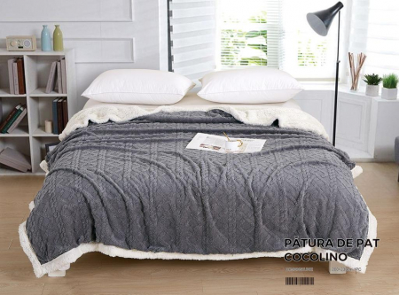 Patura Cocolino Imprimeu Tip Tricotat Cu Blanita Si Fermoar - Gri Inchis [1]