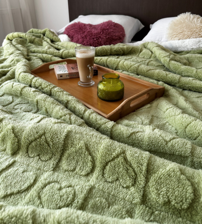 Patura Cocolino Imprimeu Tip Tricotat Cu Blanita - Verde Cu Inimioare [5]