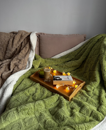 Patura Cocolino Imprimeu Tip Tricotat Cu Blanita - Verde Cu Inimioare [4]