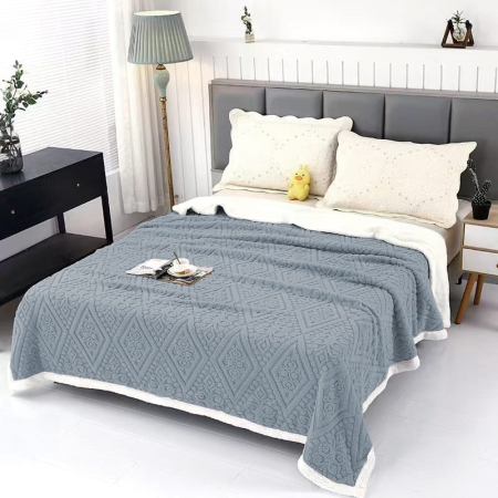 Patura Cocolino Imprimeu Tip Tricotata Cu Blanita Model Royal - Albastru PĂTURI - Patura Cocolino Imprimeu Tip Tricotata Cu Blanita Model Royal - Albastru