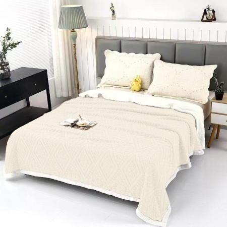 Patura Cocolino Imprimeu Tip Tricotata Cu Blanita Model Royal - Crem PĂTURI - Patura Cocolino Imprimeu Tip Tricotata Cu Blanita Model Royal - Crem