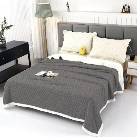 Patura Cocolino Imprimeu Tip Tricotata Cu Blanita Model Royal - Gri Antracit PĂTURI - Patura Cocolino Imprimeu Tip Tricotata Cu Blanita Model Royal - Gri Antracit