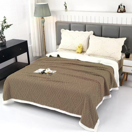 Patura Cocolino Imprimeu Tip Tricotata Cu Blanita Model Royal - Maro Inchis PĂTURI - Patura Cocolino Imprimeu Tip Tricotata Cu Blanita Model Royal - Maro Inchis