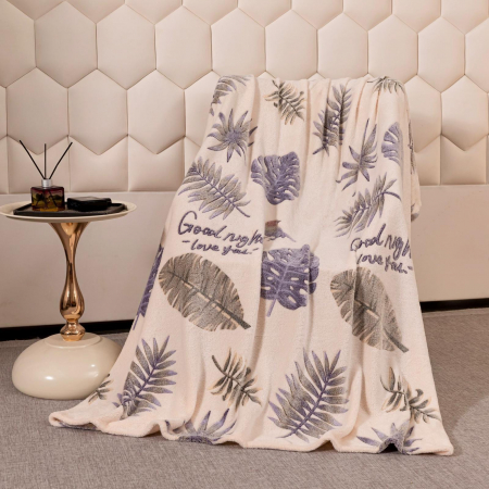 Patura Cocolino Pufoasa 200x230cm - Crem Cu Frunze Gri [3]