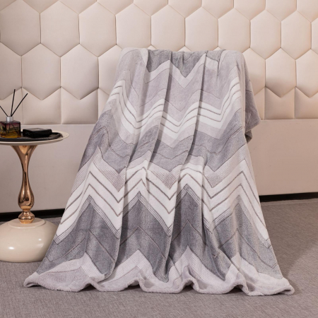 Patura Cocolino Pufoasa 200x230cm - Gri Zig Zag [1]