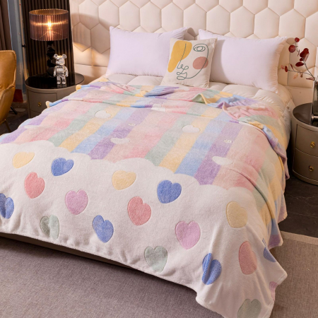 PĂTURI - Patura Cocolino Pufoasa 200x230cm - Inimioare Curcubeu