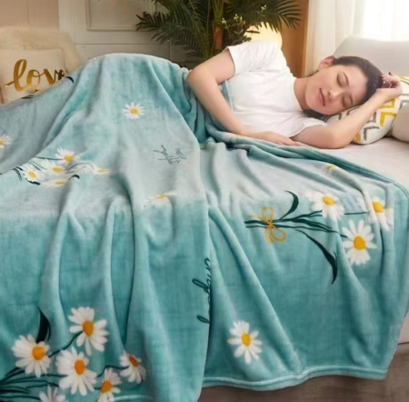 Paturi Cocolino Subtiri - Patura Cocolino Subtire 200x230cm - Albastru Cu Margarete