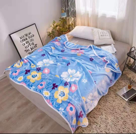 Paturi Cocolino Subtiri - Patura Cocolino Subtire 200x230cm - Bleu Cu Flori Vesele