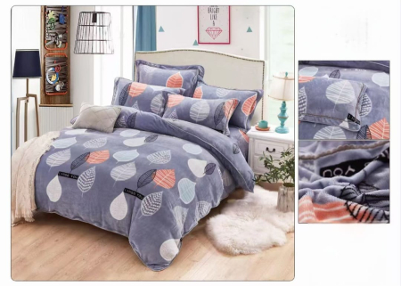 Paturi Cocolino Subtiri - Patura Cocolino Subtire 200x230cm - Gri Bleu Cu Frunze