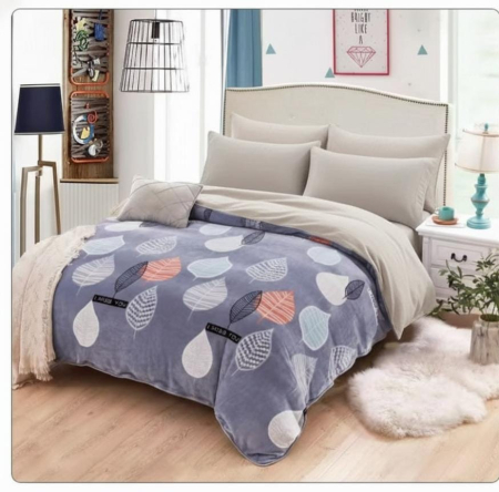 Paturi Cocolino Subtiri - Patura Cocolino Subtire 200x230cm - Gri Bleu Cu Frunze