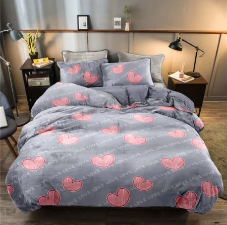 Paturi Cocolino Subtiri - Patura Cocolino Subtire 200x230cm - Gri Cu Inimioare