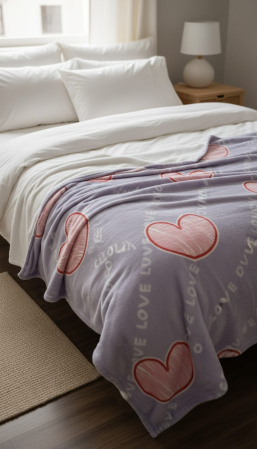 Paturi Cocolino Subtiri - Patura Cocolino Subtire 200x230cm - Gri Cu Inimioare