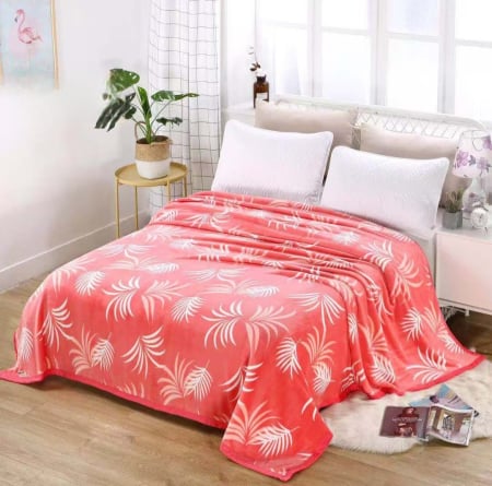 Paturi Cocolino Subtiri - Patura Cocolino Subtire 200x230cm - Roz Cu Frunze Exotice