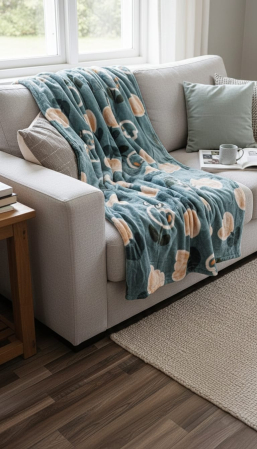 Patura Cocolino Subtire 200x230cm - Turcoaz Inchis Cu Flori [1]