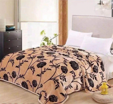 PĂTURI - Patura Cocolino Subtire - Bej Cu Flori Negre