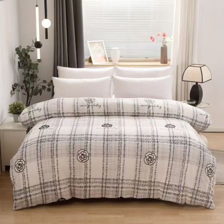 PĂTURI - Patura Cocolino Subtire - Gri Cu Dungi Si Trandafiri