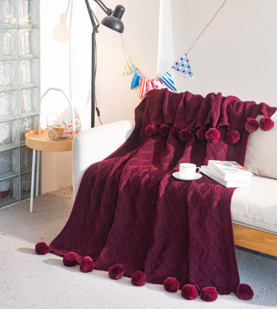 Paturi Cocolino Grosime Medie - Patura Crosetata Cu Ciucuri 160x210cm - Bordo