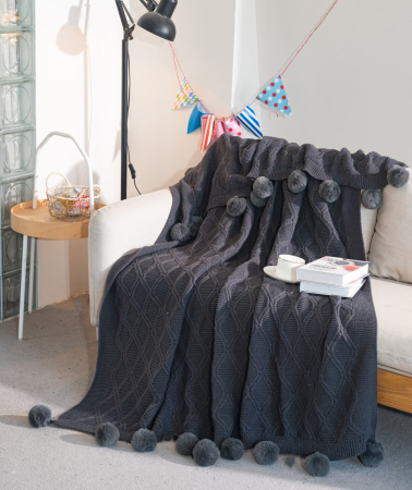 Paturi Cocolino Grosime Medie - Patura Crosetata Cu Ciucuri 160x210cm - Gri Antracit