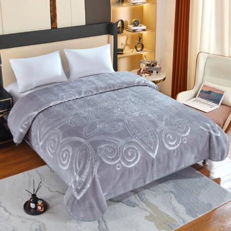 Paturi Cocolino Premium - Patura Dubla Groasa Model Broderie Royal - Gri