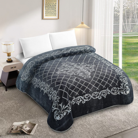 Paturi Cocolino Premium - Patura Dubla Groasa Model Broderie Royal - Gri Regal