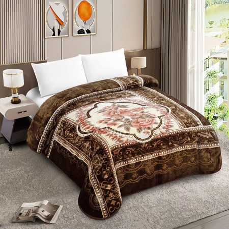 Paturi Cocolino Premium - Patura Dubla Groasa Model Broderie Royal - Maro Cu Flori