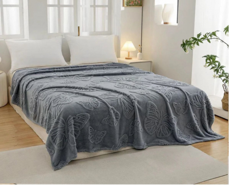 Patura Grosime Medie Fluturi Gofrati - Gri Albastrui PĂTURI - Patura Grosime Medie Fluturi Gofrati - Gri Albastrui