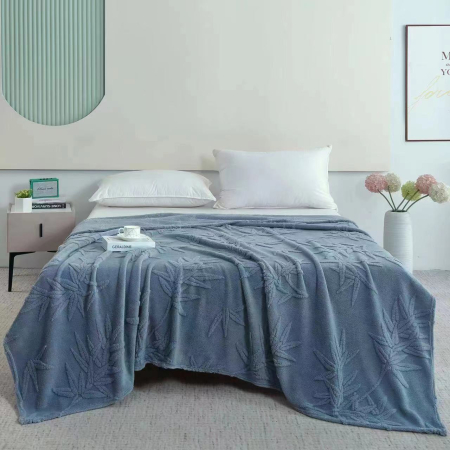 Paturi Cocolino Grosime Medie - Patura Grosime Medie Frunze In Relief 200x230cm - Albastru