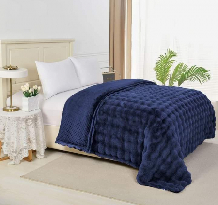 Paturi Cocolino Premium - Patura Pufoasa Din Blanita Artificiala RABBIT - Bleumarin