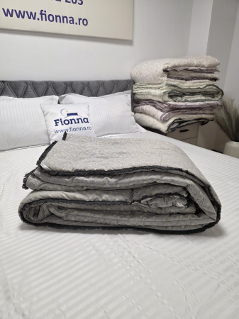 Pilota cu Banda Decorativa 200x230cm - Verde cu Flori si Franjuri [1]