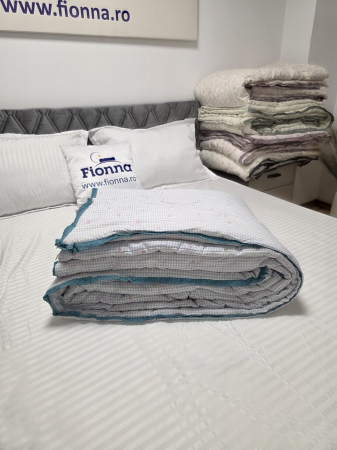 Pilota cu Banda Decorativa 200x230cm - Carouri Albastre cu Fundite si Capsune [1]