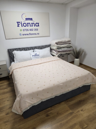 Pilota cu Banda Decorativa 200x230cm - Roz Pal cu Dovlecei si Broderie Alba [2]