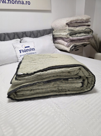 Pilota cu Banda Decorativa 200x230cm - Verde cu Flori si Franjuri [1]