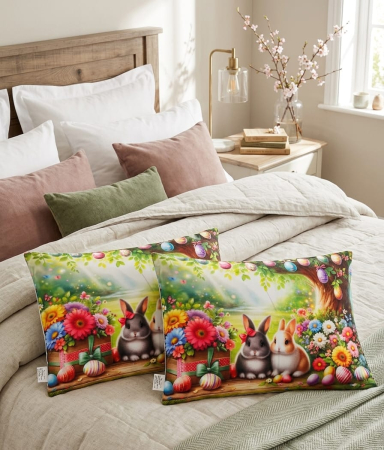 Set 2 Fete De Perna Decorative 3D 50x70cm Din Catifea + Microfibra - Design Paste Iepurasii Pe Campie [1]