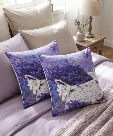 Pernuțe decorative - Set 2 Pernute Decorative 3D 45x45cm Din Catifea + Microfibra - Design Floral Cosulet Cu Lavanda