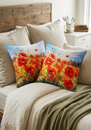 Pernuțe decorative - Set 2 Pernute Decorative 3D 45x45cm Din Catifea + Microfibra - Design Floral Lan De Maci