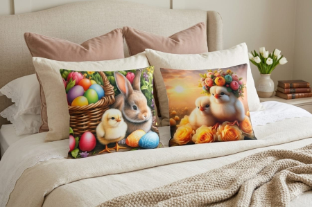 Set 2 Pernute Decorative 3D 45x45cm Din Catifea + Microfibra - Design Paste Iepurasul Si Puisorul [1]