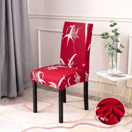 HUSE CANAPELE & SCAUNE - Set 6 Huse Scaune  - Bordo Cu Frunze