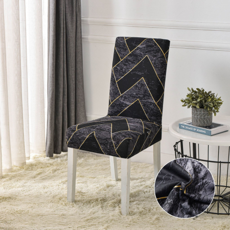 HUSE CANAPELE & SCAUNE - Set 6 Huse Scaune - Negru Dungi Aurii