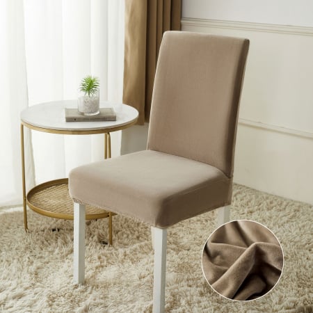 HUSE CANAPELE & SCAUNE - Set 6 Huse Scaune UNI Catifea - Bej Cacao Cu Lapte