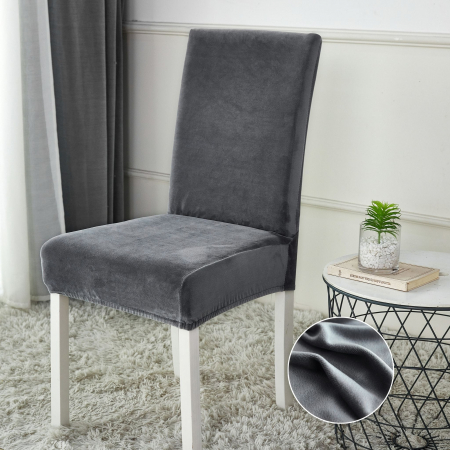 Huse Scaune - Set 6 Huse Scaune UNI Catifea - Gri Inchis