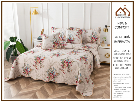 CUVERTURI - Set Cuvertura 5 Piese - Bej Floral