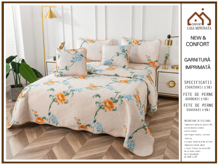 CUVERTURI - Set Cuvertura 5 Piese - Crem Floral