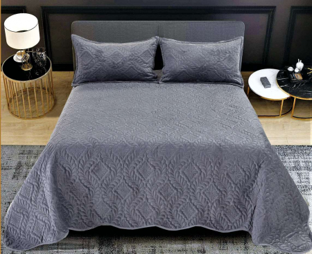 Cuverturi Catifea - Set Cuvertura Din Catifea 3 Piese - Gri Inchis