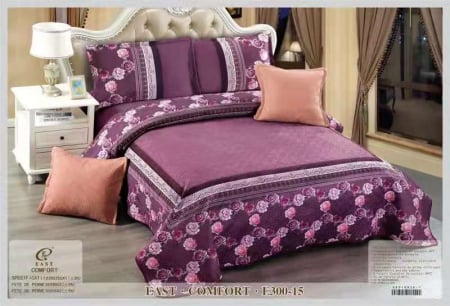 CUVERTURI - Set Cuvertura Din Catifea 5 Piese - Mauve With Flowers