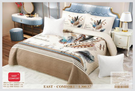 Set Cuvertura Din Catifea 5 Piese - Crem Cu Pene CUVERTURI - Set Cuvertura Din Catifea 5 Piese - Crem Cu Pene