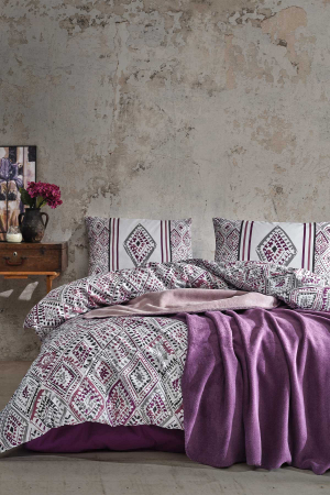 LENJERII DE PAT - Set Lenjerie 100% Bumbac Ranforce Si Patura  ELART - Traditional Purple