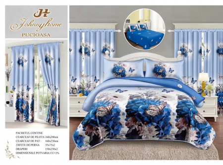 DRAPERII - Set Lenjerie Si Draperii Bumbac Tip Finet 1 Perosana - Flori Si Fluturi