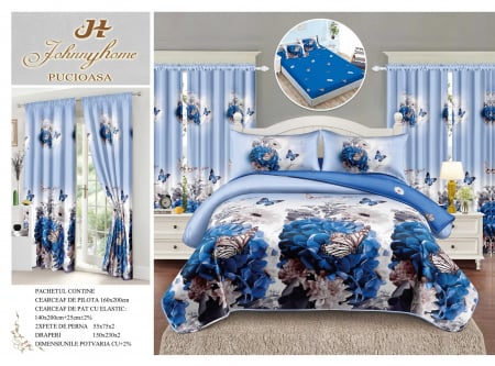 Cearceaf cu elastic - Set Lenjerie Si Draperii Bumbac Tip Finet 1 Persoana Cu Elastic - Flori Si Fluturi